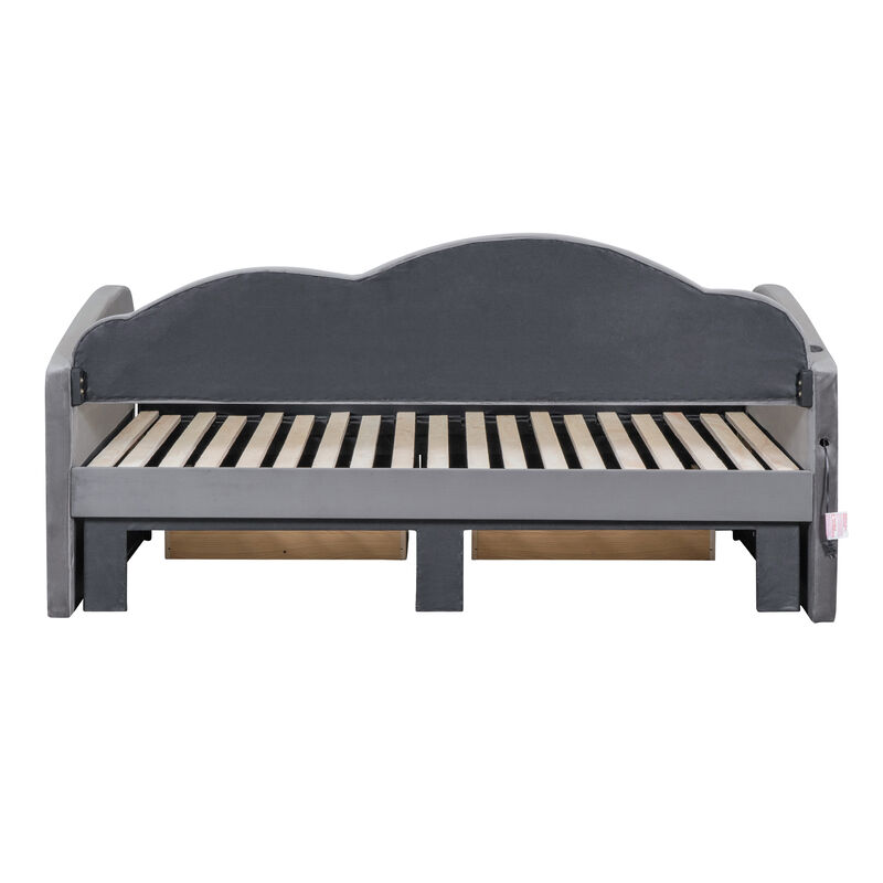 Merax Velvet Upholstered Daybed  with Trundle