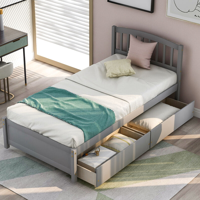Merax Wood Bed Frame with Two Drawers