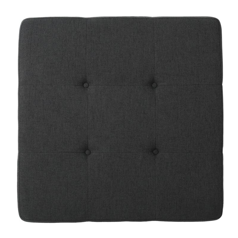 Ottoman, Tufted Dark Gray Fabric, Plush Cushion, Brown Wood, 32 Inch -Benzara