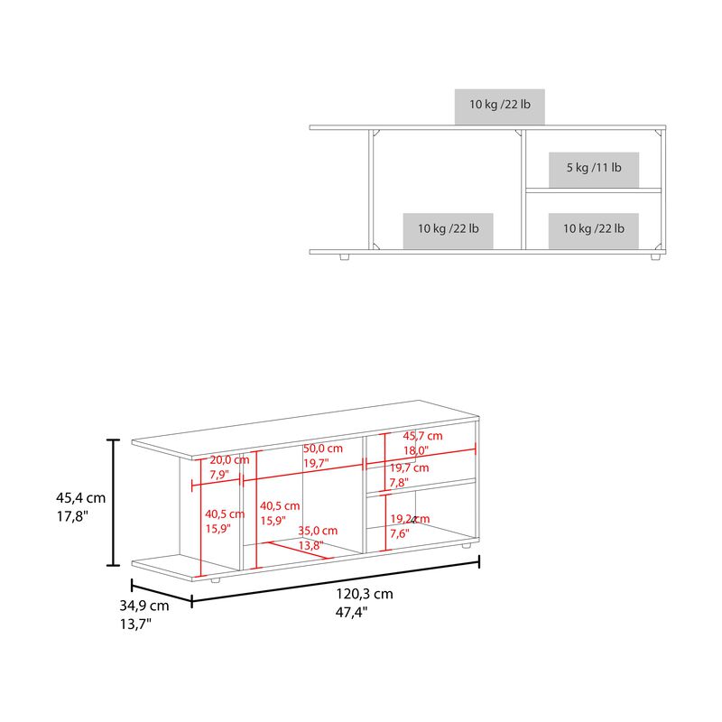 Sudley Entertainment Center 17.8" H, with 4 Shelves and 4 Legs, White