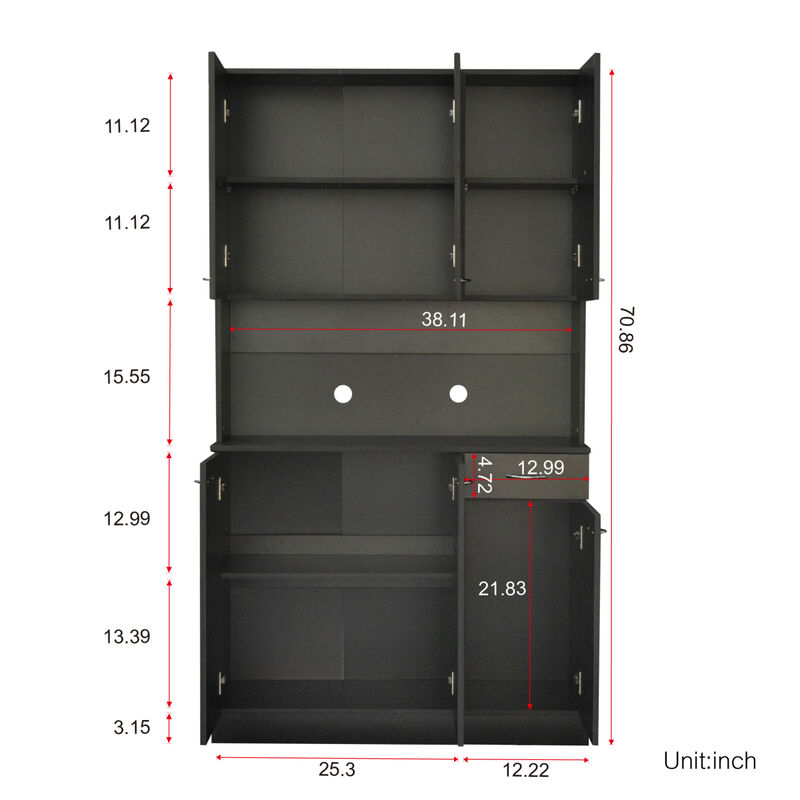 70.87" Tall Wardrobe & Kitchen Cabinet, With 6-Doors, 1-Open Shelves And 1-Drawer For Bedroom
