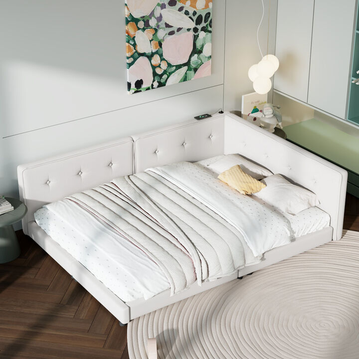 Merax Linen Upholstered Platform Daybed Bed with USB Ports