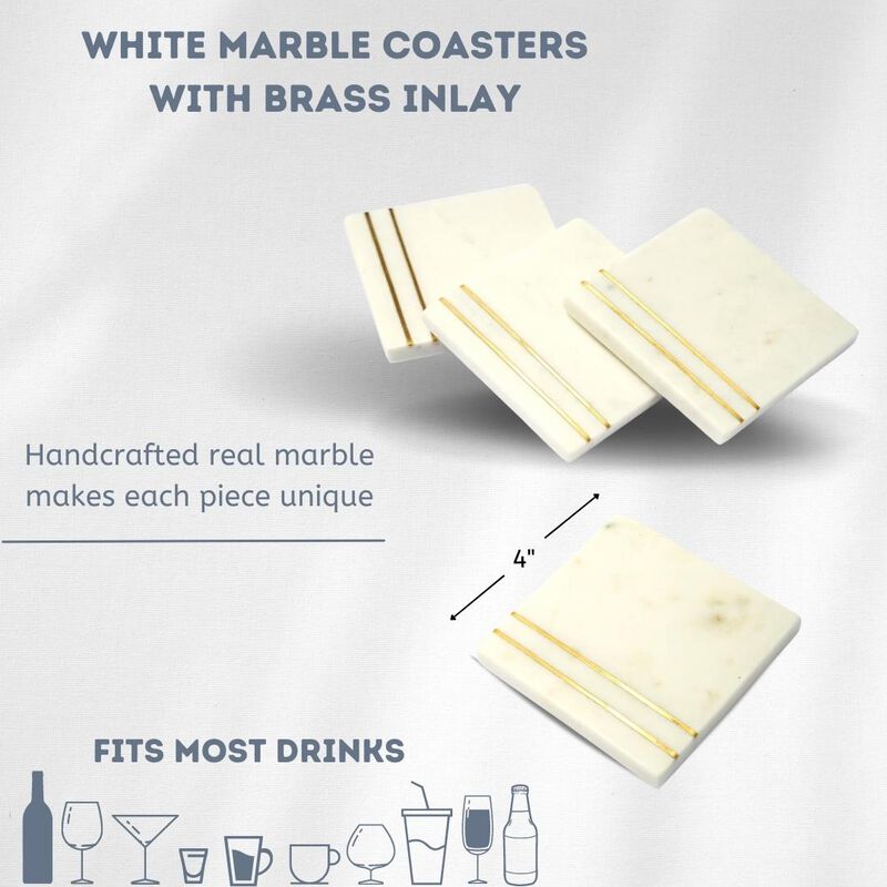 Lexi Home 4 in. Double Inlay Marble 4-Pack Coaster Set