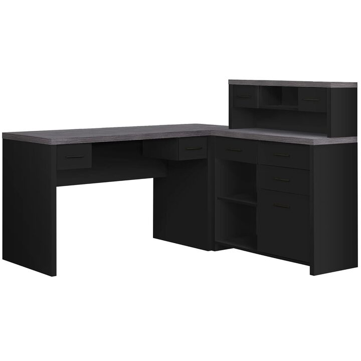 Computer Desk, Home Office, Corner, Left, Right Set-Up, Storage Drawers, L Shape, Work, Laptop, Laminate, Black, Grey, Contemporary, Modern