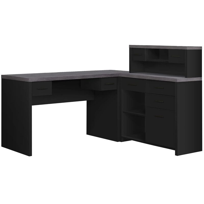 Computer Desk, Home Office, Corner, Left, Right Set-Up, Storage Drawers, L Shape, Work, Laptop, Laminate, Black, Grey, Contemporary, Modern