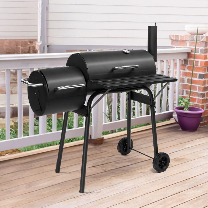 Barrel Charcoal Grill with Offset Smoker Outdoor BBQ Grill for Flavorful Smoking & Grilling