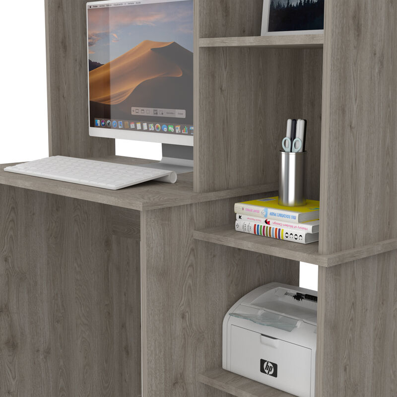 DEPOT E-SHOP Aramis Desk, Five Shelves, Two Superior Shelves, Light Gray