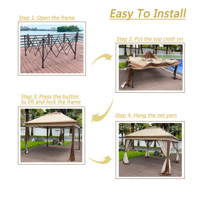Outdoor 11X 11FT Pop Up Gazebo Canopy With Removable Zipper Netting, 2-Tier