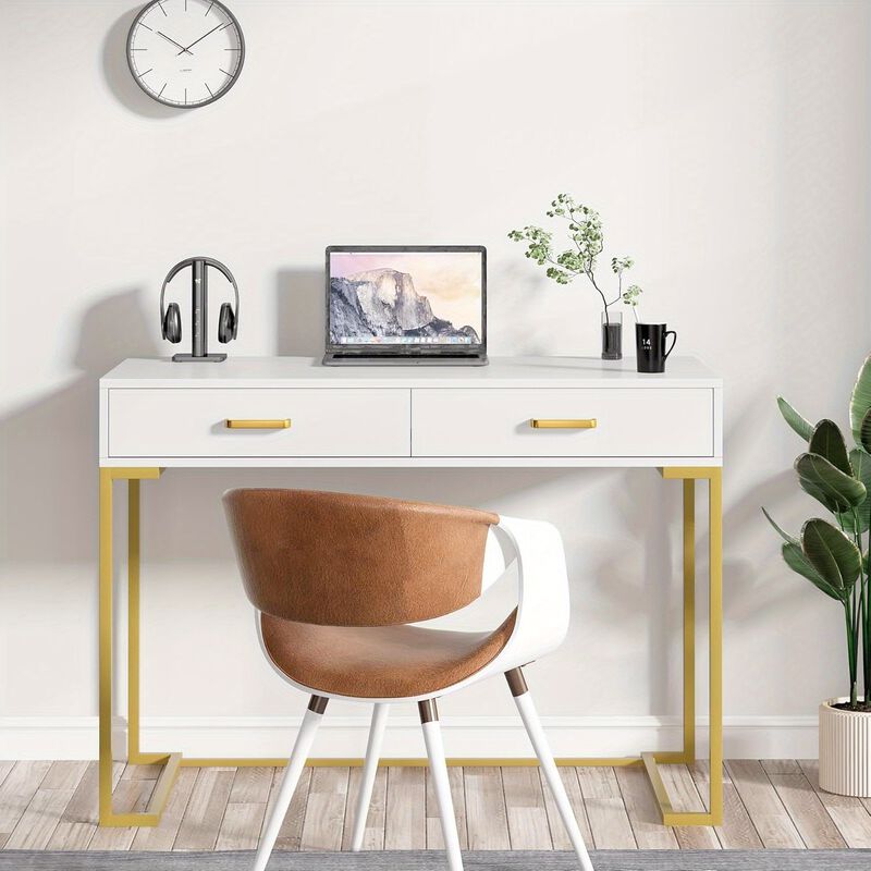 Small Computer Desk, Modern Simple 40 inch Home Office Desk Study Table Writing Desk, Makeup Vanity Desk with Drawers