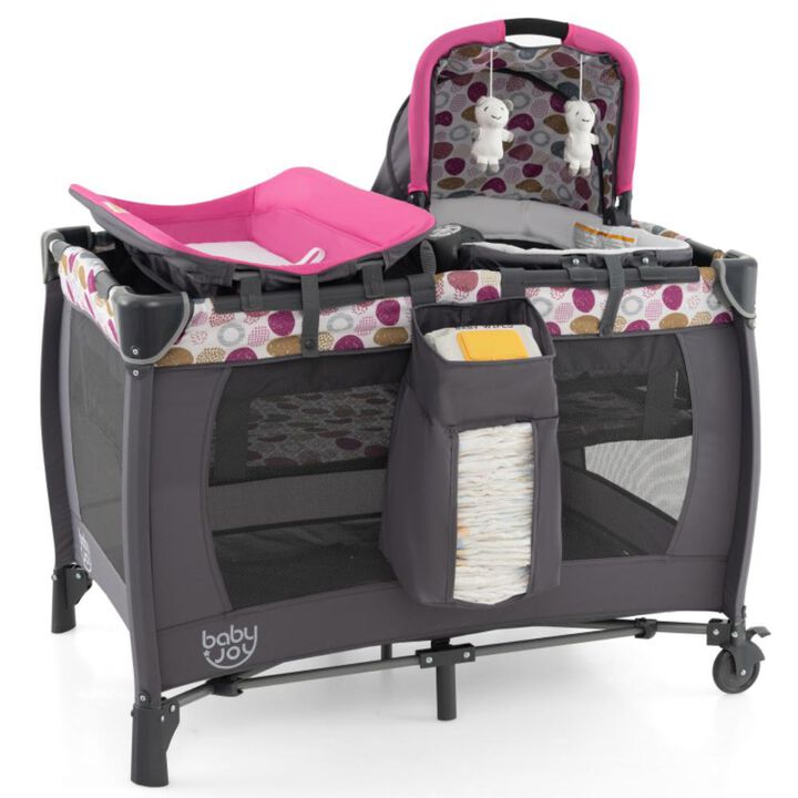 Hivvago 4-in-1 Convertible Portable Baby Playard Newborn Napper with Music and Toys
