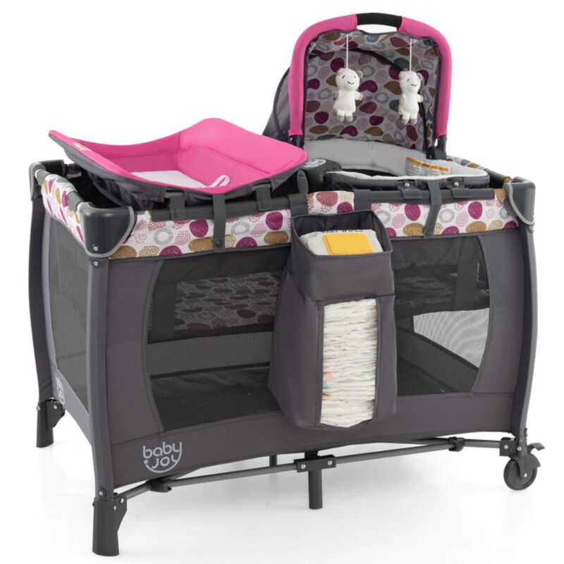Hivvago 4-in-1 Convertible Portable Baby Playard Newborn Napper with Music and Toys