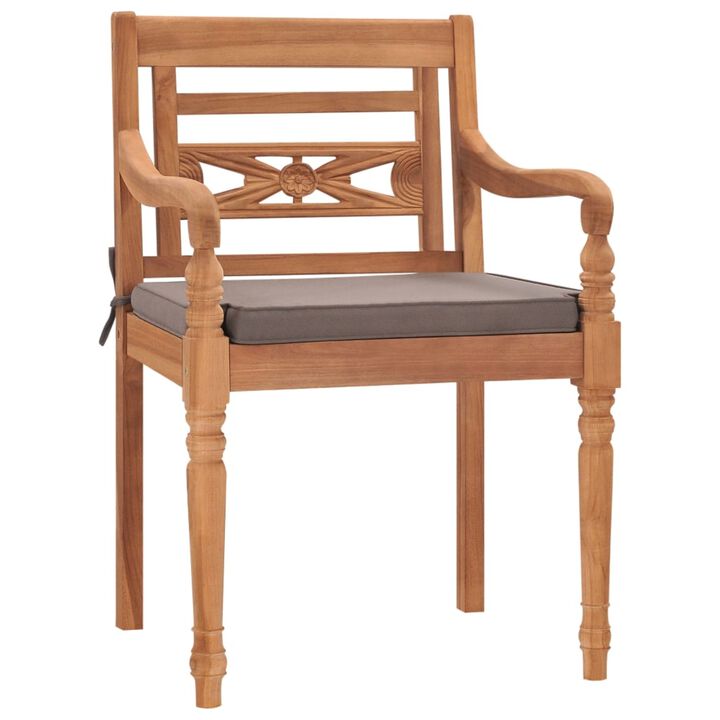 vidaXL Batavia Chairs 2 pcs with Dark Gray Cushions Solid Teak Wood