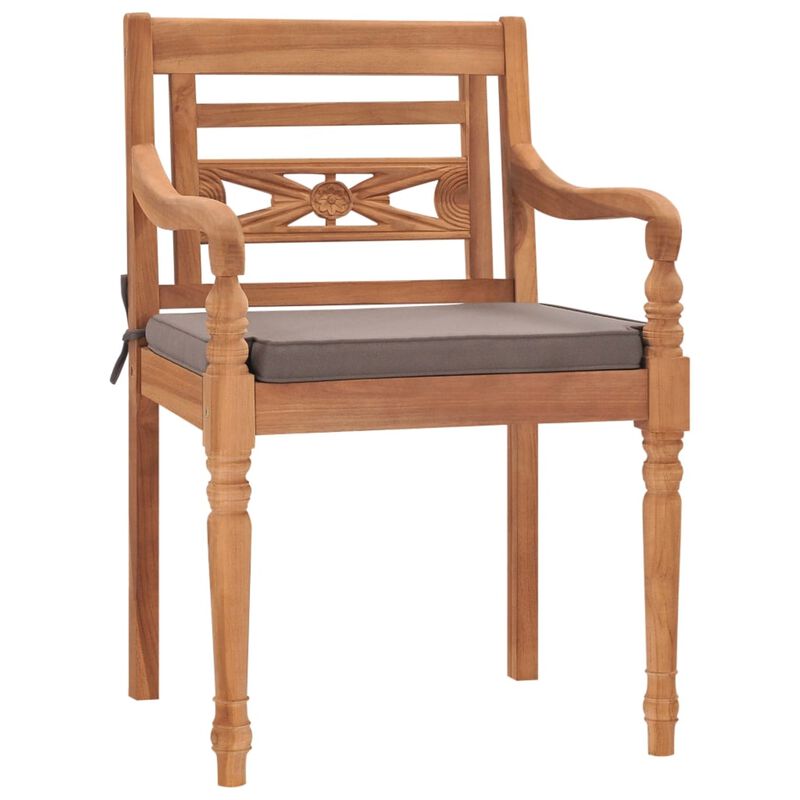 vidaXL Batavia Chairs 2 pcs with Dark Gray Cushions Solid Teak Wood
