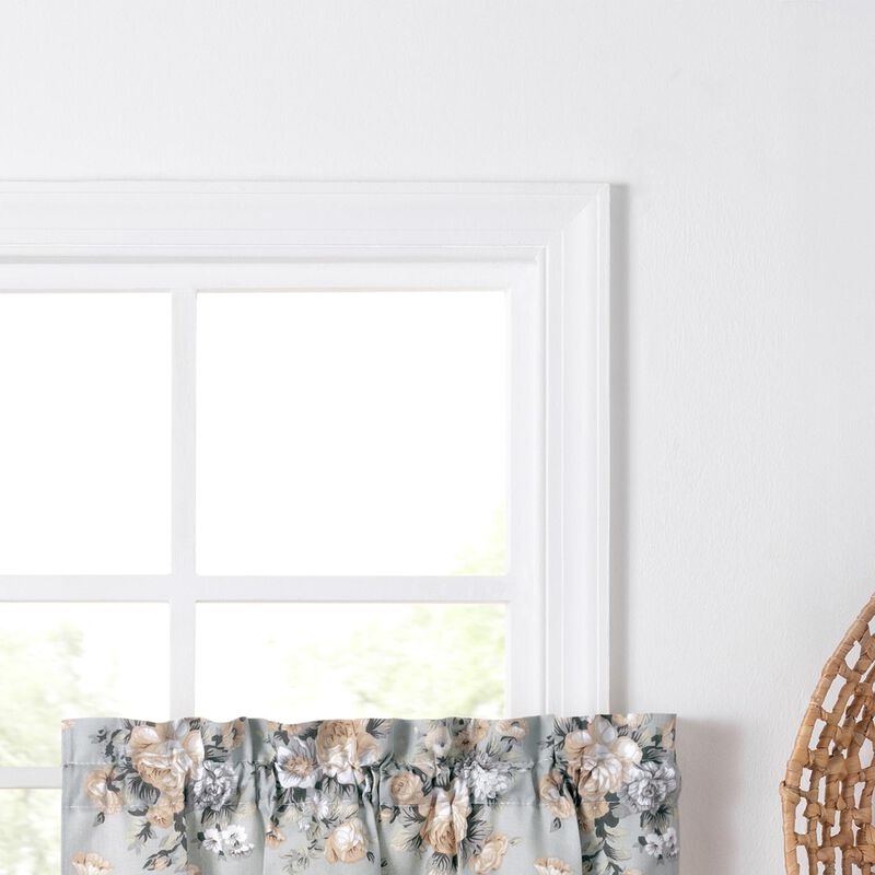 Ellis Bella Rose Stylish Medium Scale Printed Floral Pattern 1.5" Rod Pocket Tier for Windows 56"x36" Mist