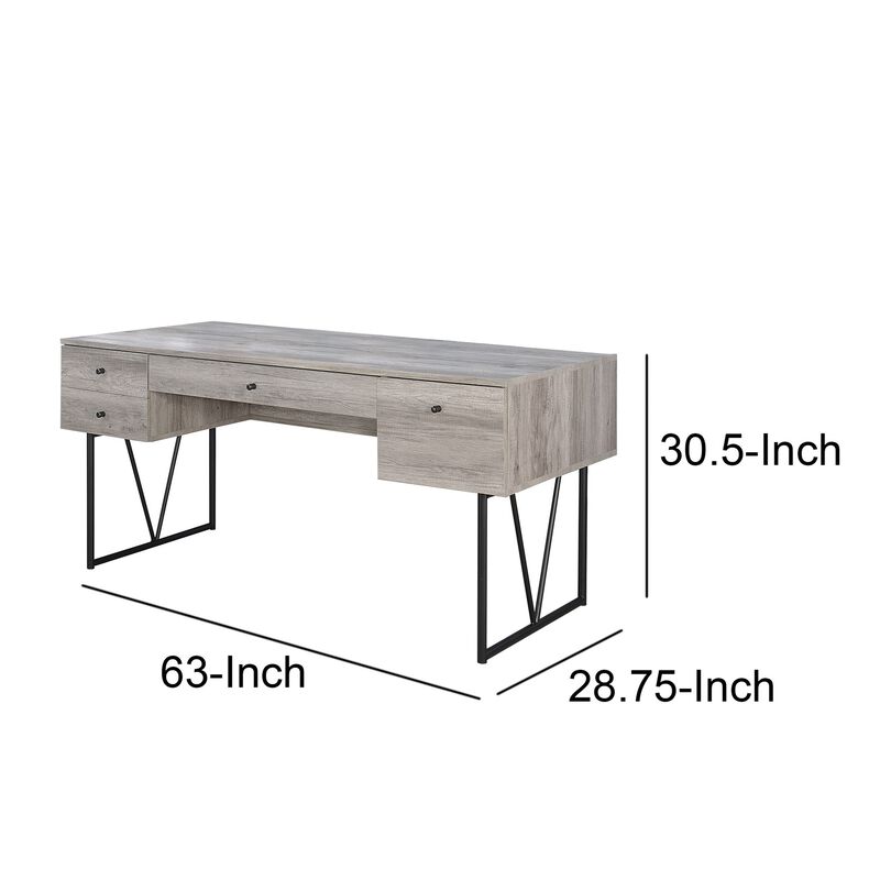 Chic Atelier Writing Desk 4 Drawer, Driftwood Gray-Benzara
