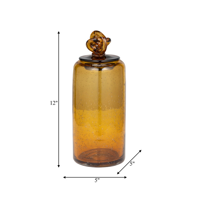 12" Glass Jar w/Knot Lid Vase