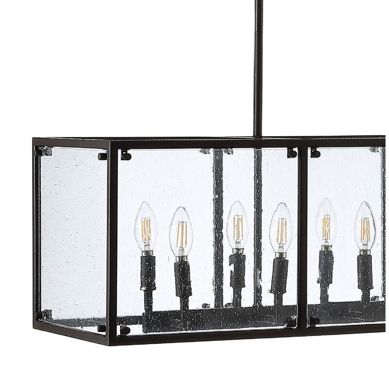 Paysan Linear 10-Light Adjustable Iron/Seeded Glass Rustic Farmhouse LED Pendant