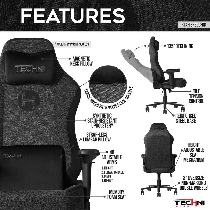 Techni Sport Fabric Gaming Chair - Black