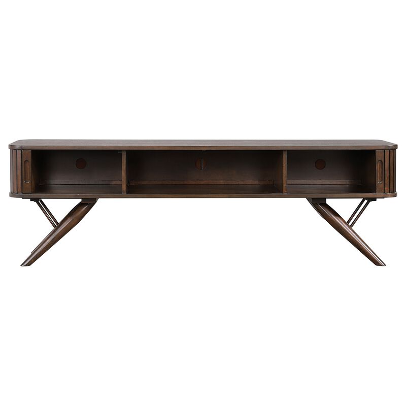 Simi TV Media Entertainment Console, Rectangular 71 Inch, Walnut Brown Wood - Benzara