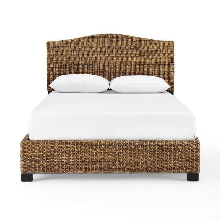 FurniFact Charming Queen Bed Frame with Arched Headboard and Natural Brown Finish