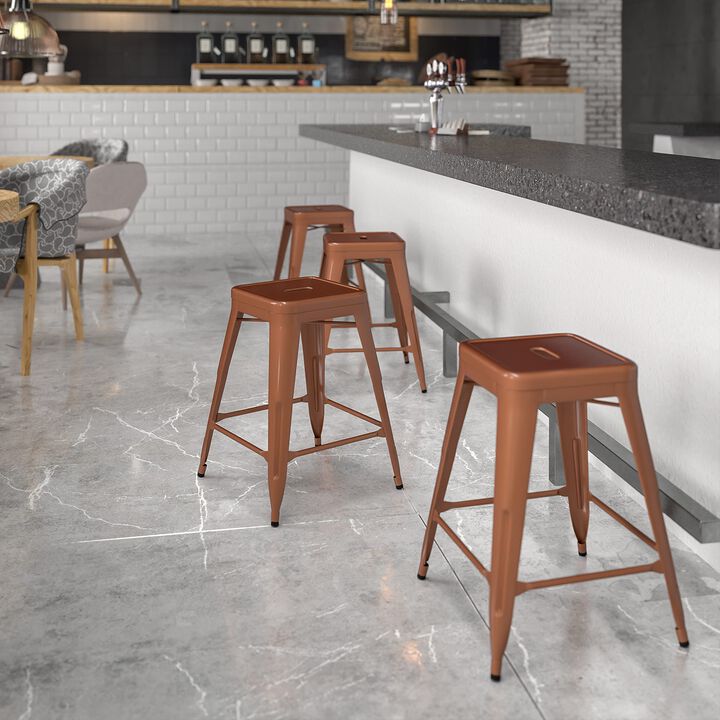 Flash Furniture Kai Commercial Grade 24" High Backless Copper Indoor-Outdoor Counter Height Stool