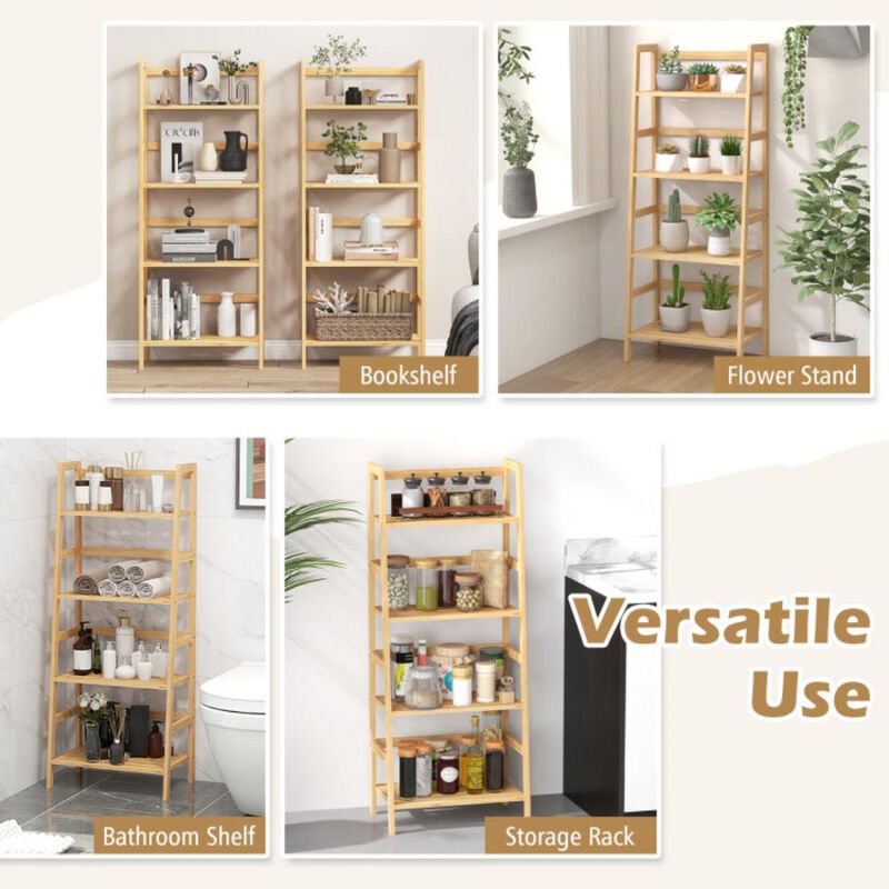 Hivvago 47.5 Inch 4-Tier Multifunctional Bamboo Bookcase Storage Stand