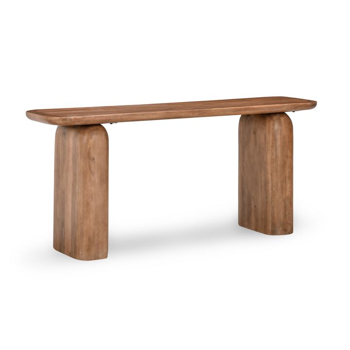 Loe 68 Inch Tall Console Table, Rectangular Top, Brown Solid Mango Wood - Benzara