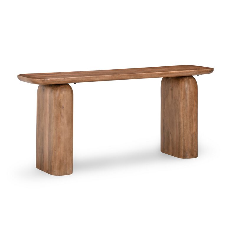 Loe 68 Inch Tall Console Table, Rectangular Top, Brown Solid Mango Wood - Benzara