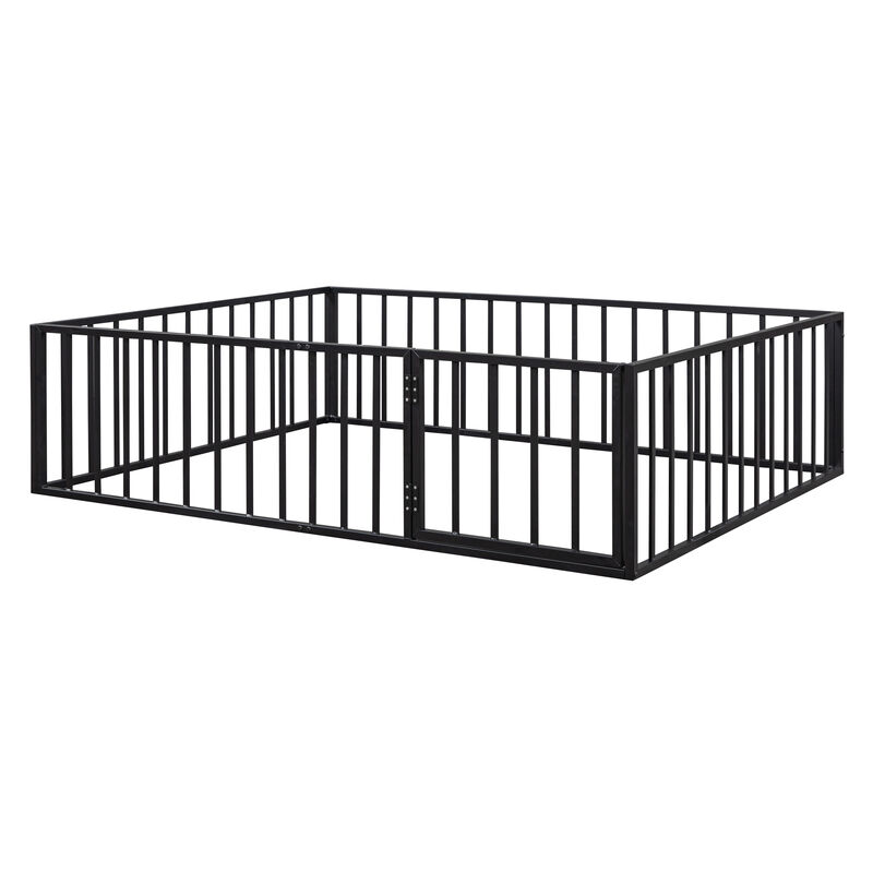 Streamdale Queen Size Metal Floor Bed Frame With Fence And Door
