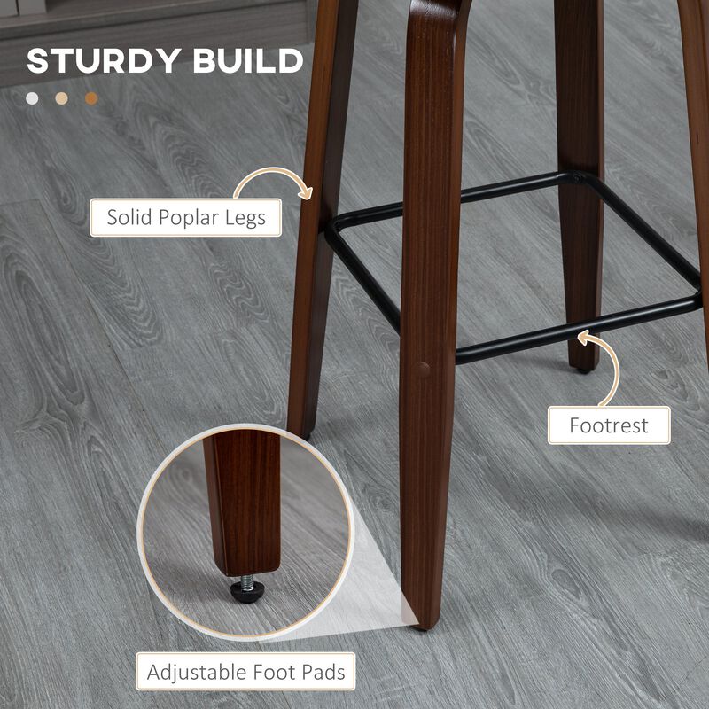 Beige Bar Seating: Set of 4 PU Leather Swivel Stools with Tufted Back