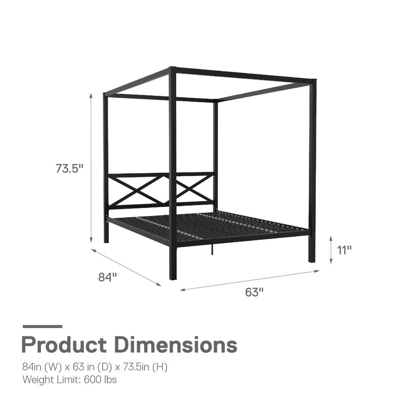 Atwater Living Zasha Queen Metal Canopy Bed, Black