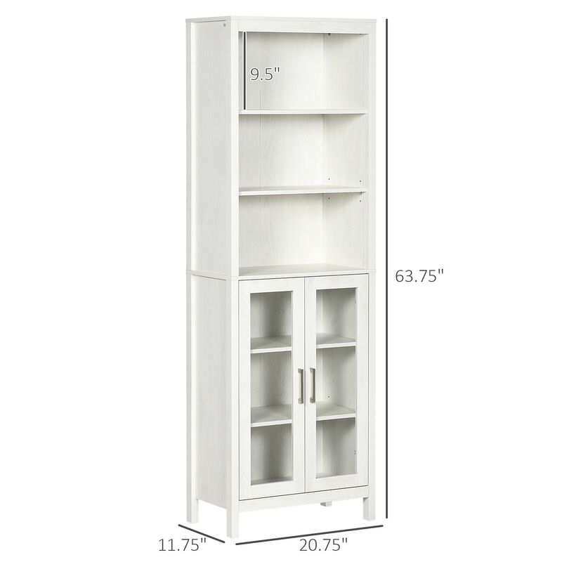 Antique White Bathroom Tower: 64" Tall Cabinet with Glass Door