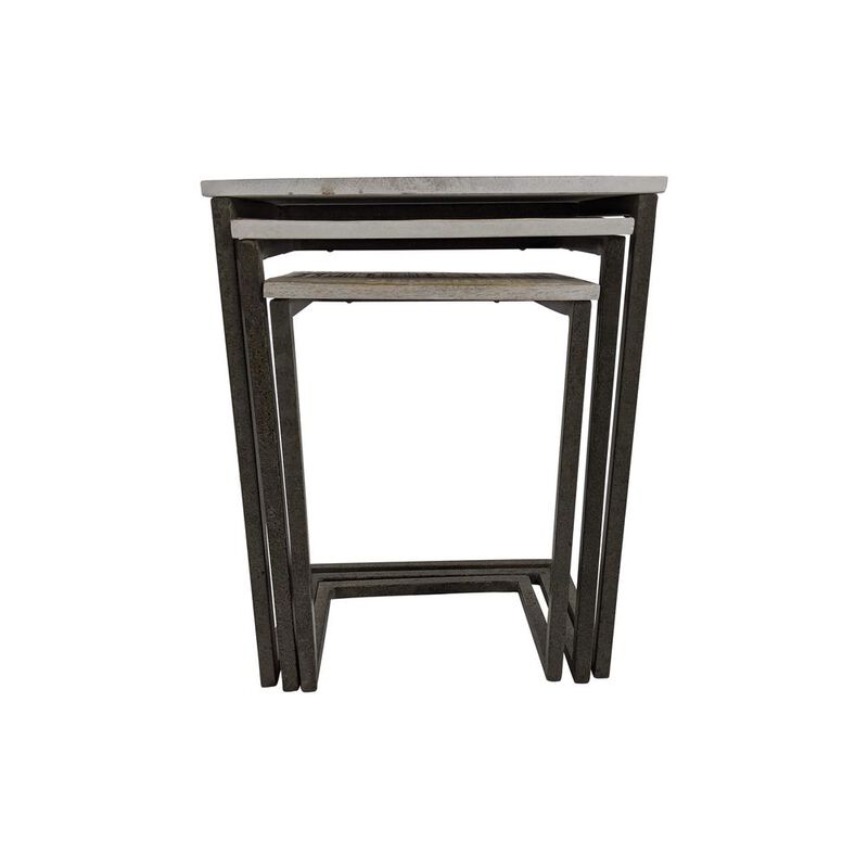 Carolina Living Addison Nesting Table Set - Natural Driftwood Top - Aged Iron Base