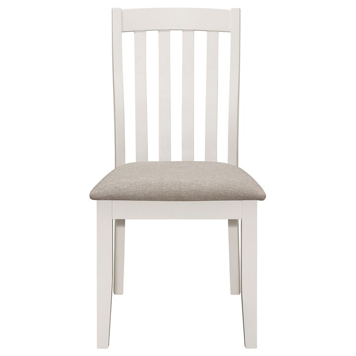 Ane 20 Inch Dining Side Chair Set of 2, Farmhouse, Slatted Back, White Wood - Benzara