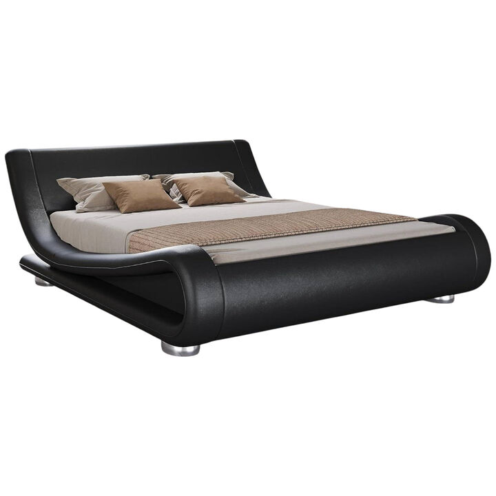 Modern Upholstered Platform Bed Frame with Sleigh Curved Headboard – Contemporary Comfort with a Timeless Silhouette