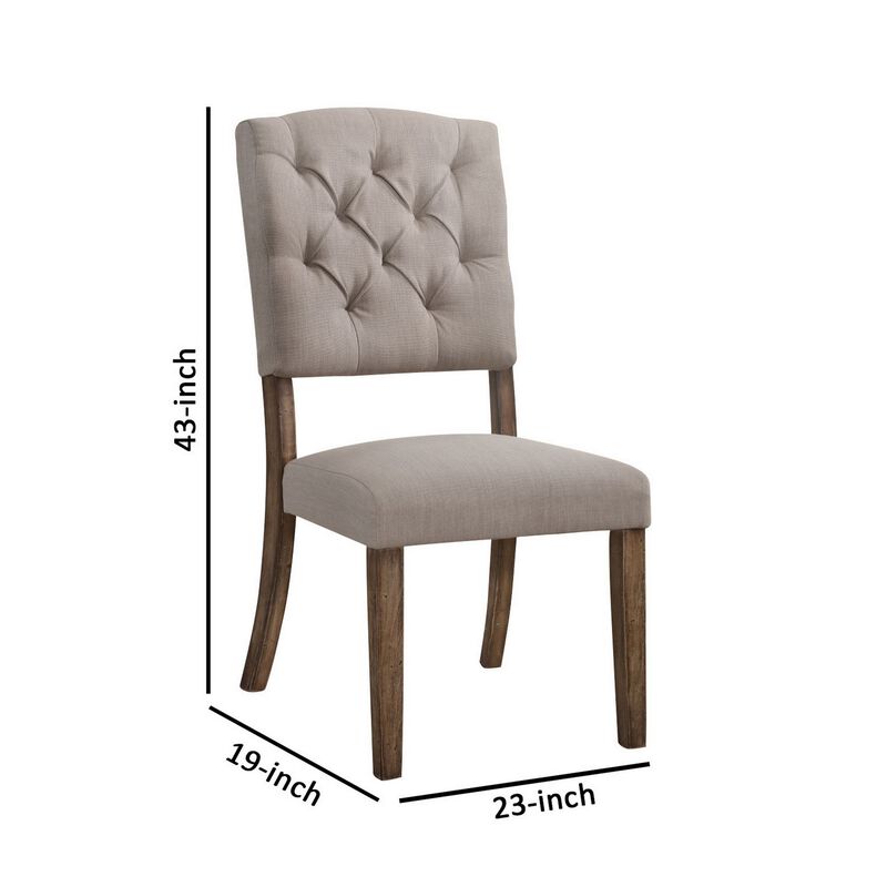 Dining Side Chair with Linen Tufted Back, Set of 2, Beige-Benzara