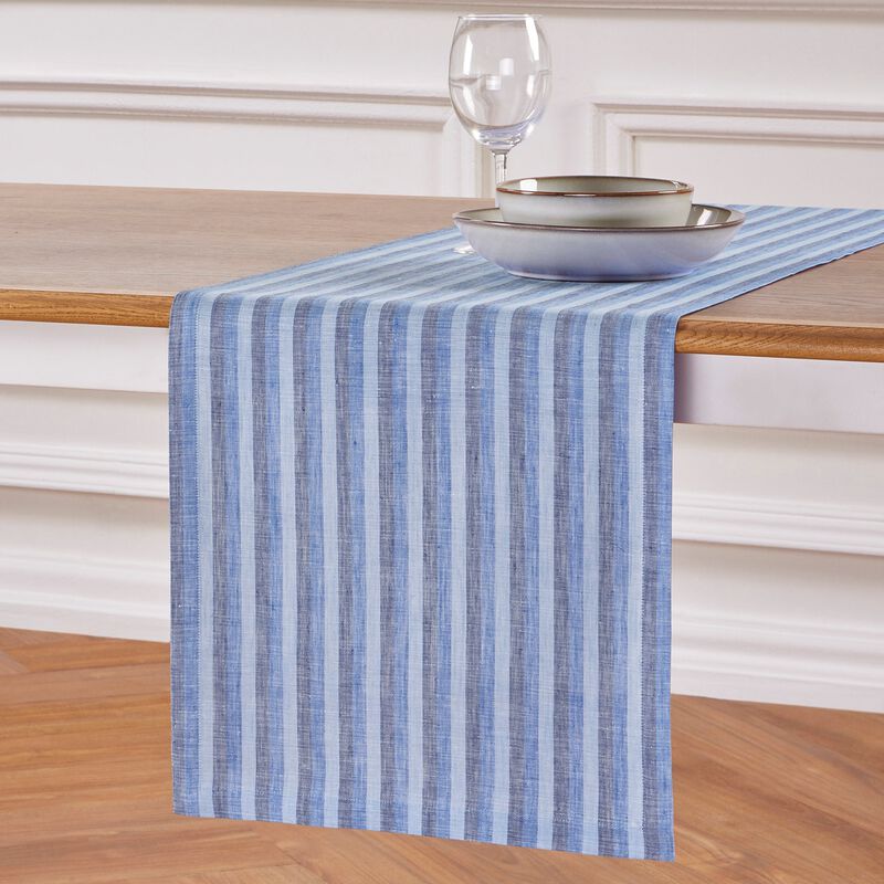 Solino Home 100% Pure Linen Table Runner | Bistro Stripe