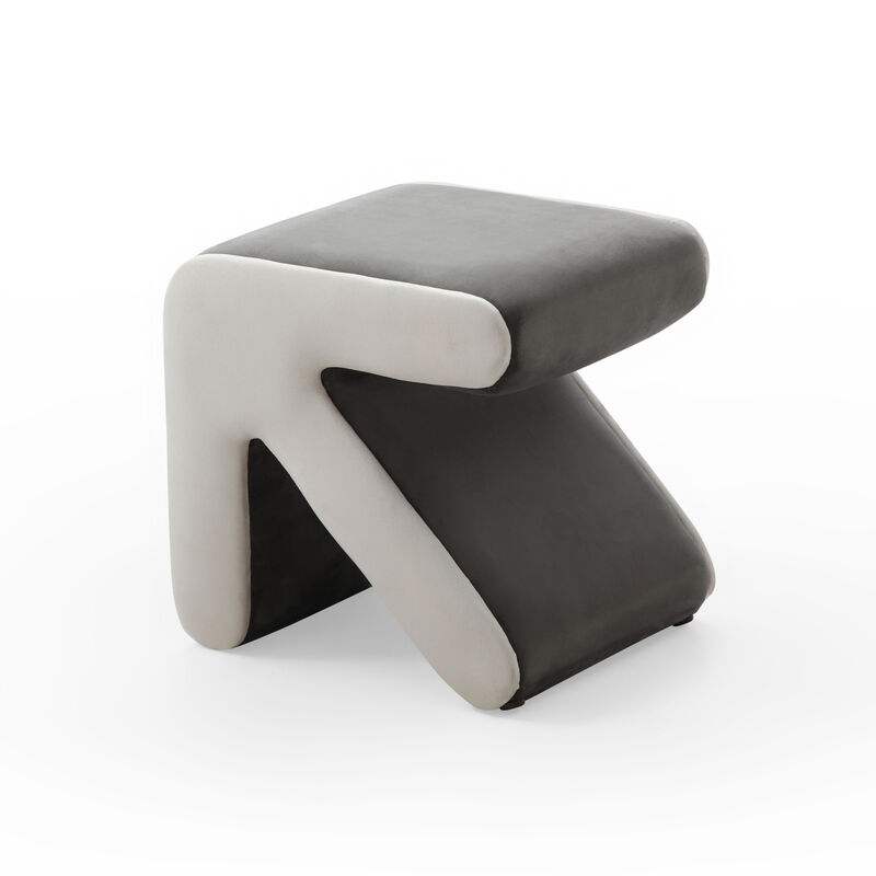 Grey+Beige Multifunctional Velvet Stool Ottoman