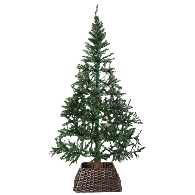 Foldable Christmas Tree Skirt Collar Basket, Ring Base Stand Cover, Rattan Plastic, Grey