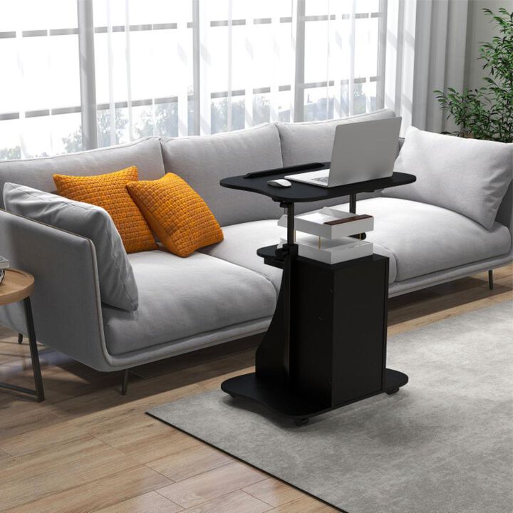 Hivvago Adjustable Mobile Standing Desk Cart with Tilt Desktop and Cabinet