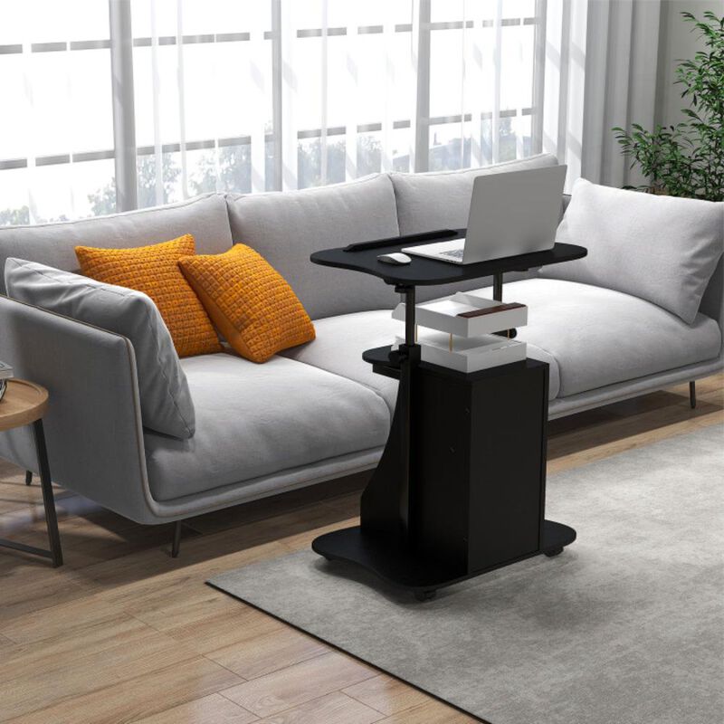 Hivvago Adjustable Mobile Standing Desk Cart with Tilt Desktop and Cabinet