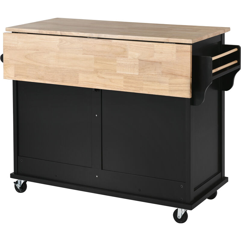 Streamdale Rolling Kitchen Cart with Drop-Leaf Countertop & Barn Door