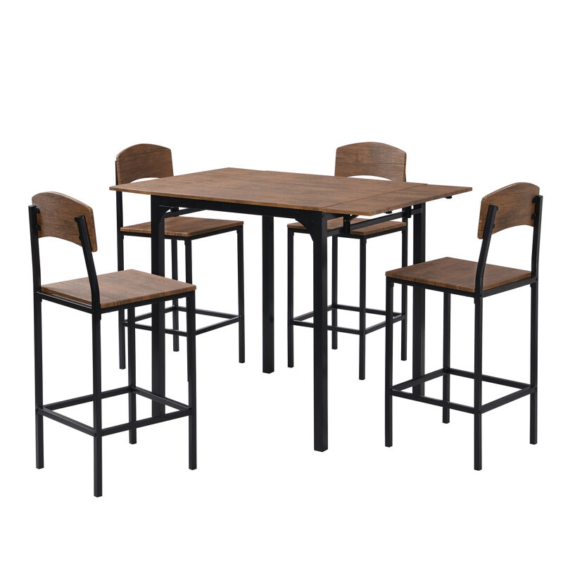 Farmhouse 5-piece Counter Height Drop Leaf Dining Table Set with Dining Chairs