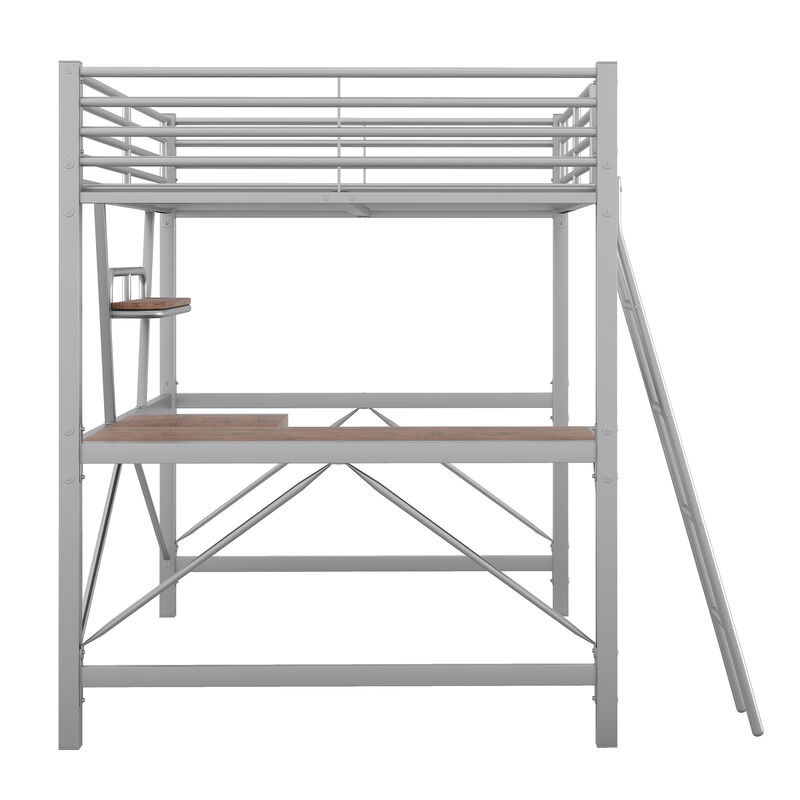 Merax Metal Frame Loft Bed with Desk and Shelf