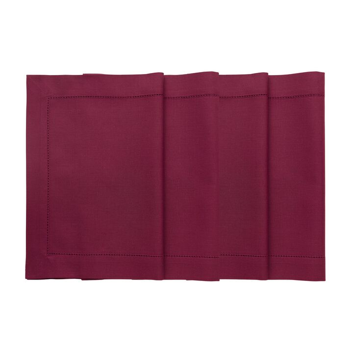 Solino Home Cotton Linen 14 x 19 Inch Placemats Set of 4 | Cotton Linen Hemstitch