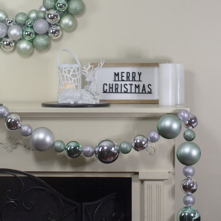 6' Silver and Seafoam Green 3-Finish Shatterproof Ball Christmas Garland