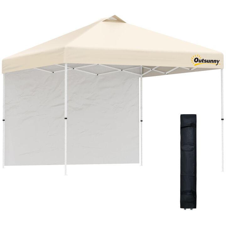 Beige Pop-Up Shelter: 10' Party Tent with Sidewall & Wheels