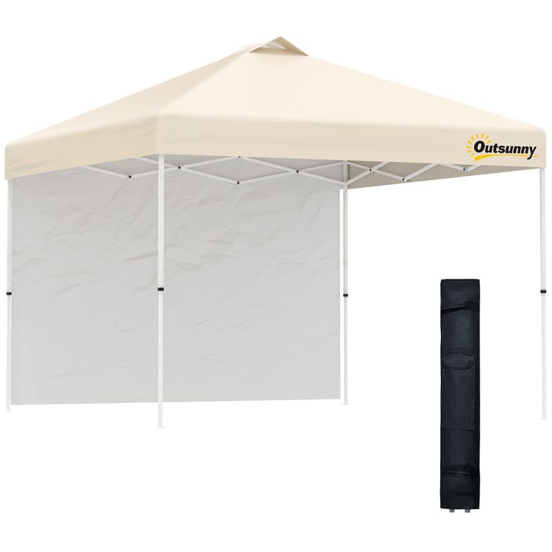 Beige Pop-Up Shelter: 10' Party Tent with Sidewall & Wheels