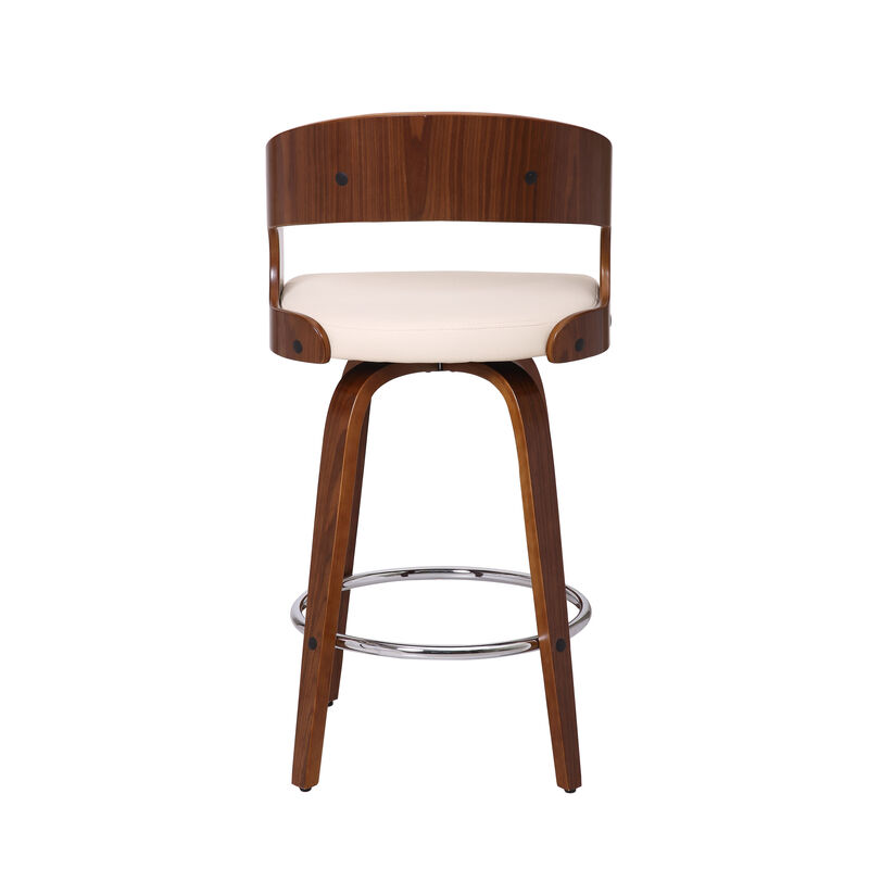 Shelly Bar Height Swivel Cream Faux Leather and Walnut Wood Bar Stool