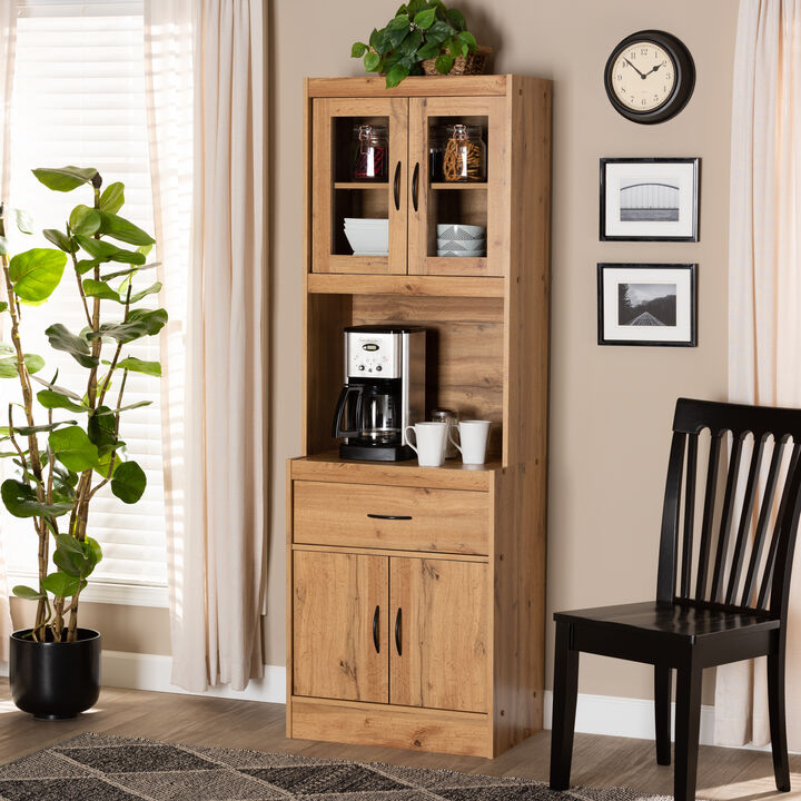 Baxton Studio Laurana Modern Oak Brown Finished Wood Kitchen Cabinet And Hutch